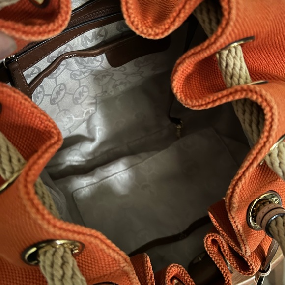 Michael Kors Orange Canvas Marina Rope Drawstring Hobo Bag - Picture 6 of 7